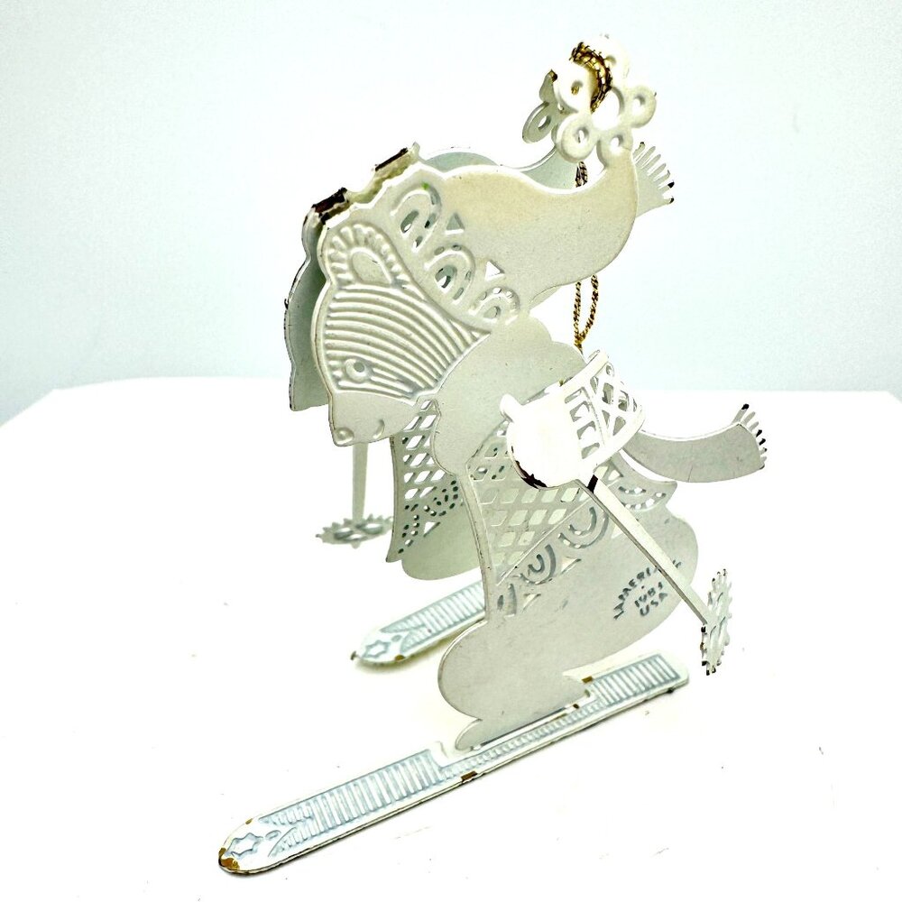 Vintage 1983 Tamerlane Skier Ornament Solid White Metal Skiing Bear